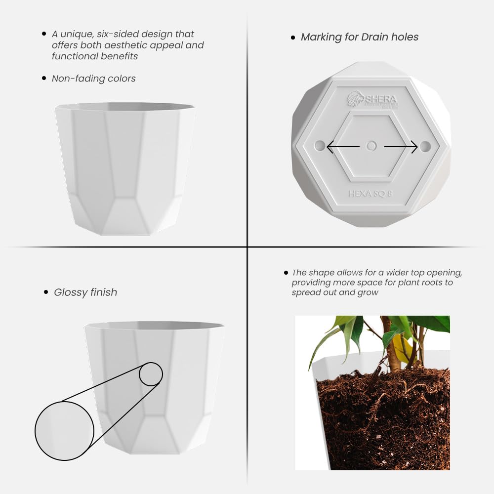 YARDBLOOM Hexa Collection 8-Inch Triple Set Premium Plastic Planters