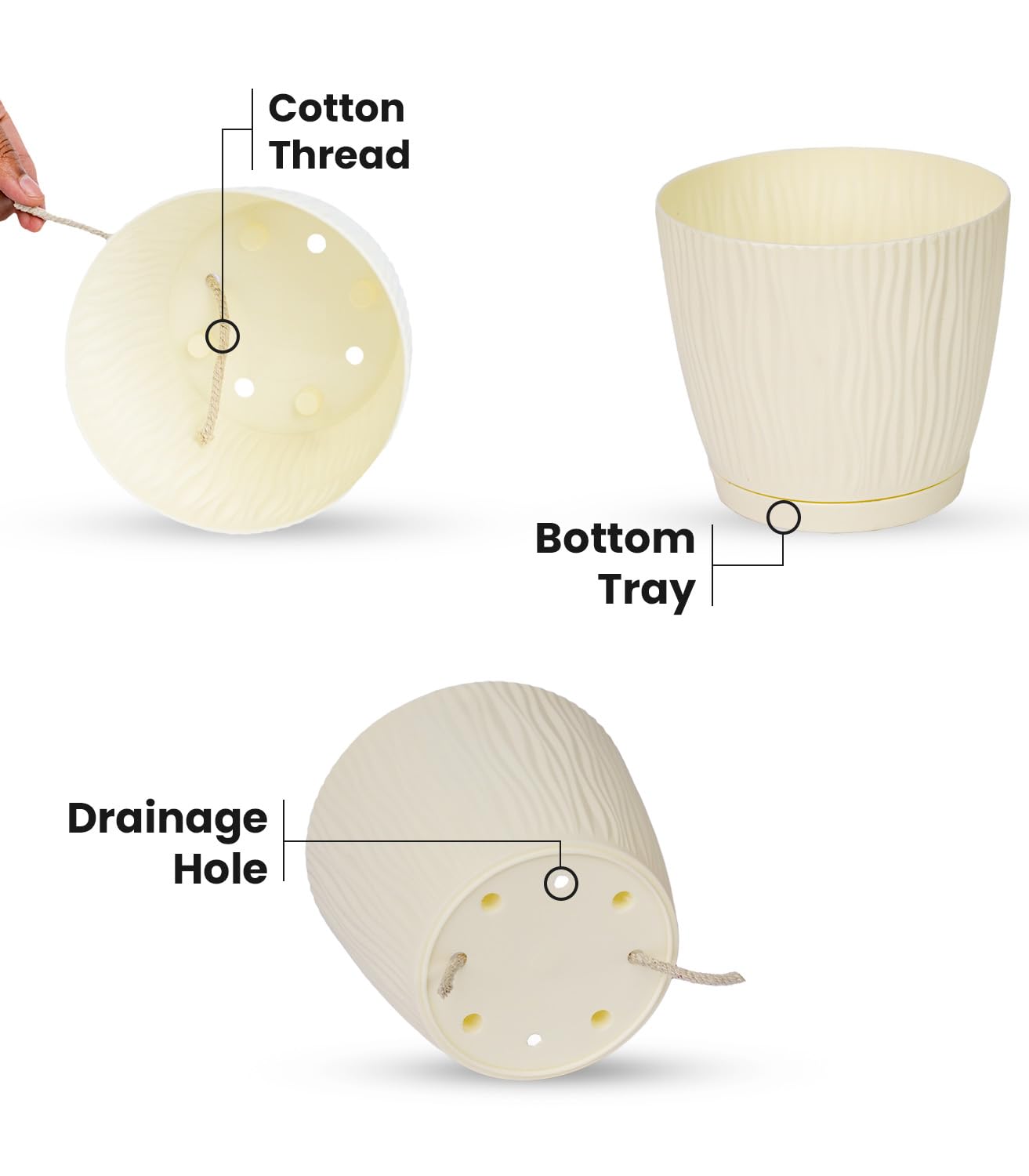 Nova Flora Set of 3 Self Watering Pots for Home