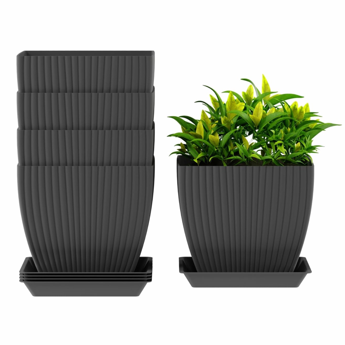 Jade Gardens 5-Piece Square Plastic Planter Set