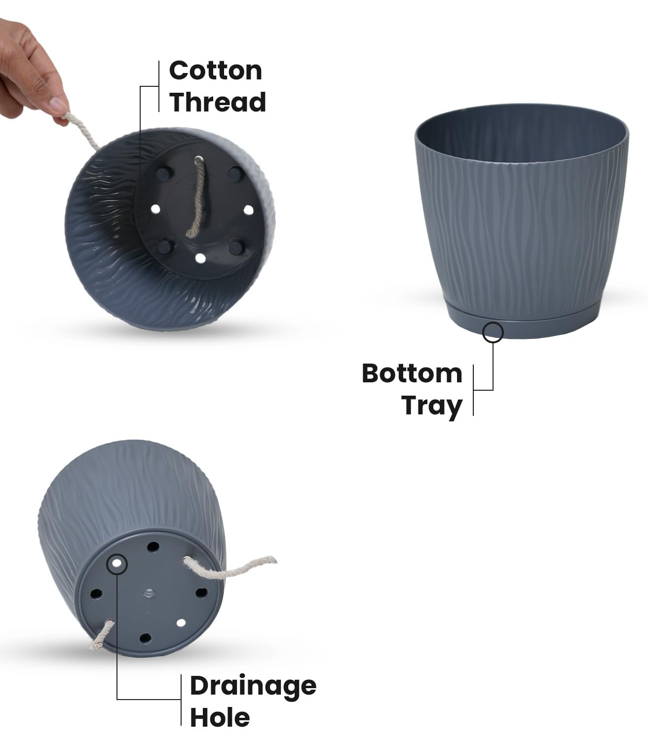 NovaGrow Set of 3 Self-Watering Pots for Home, Decor & Garden