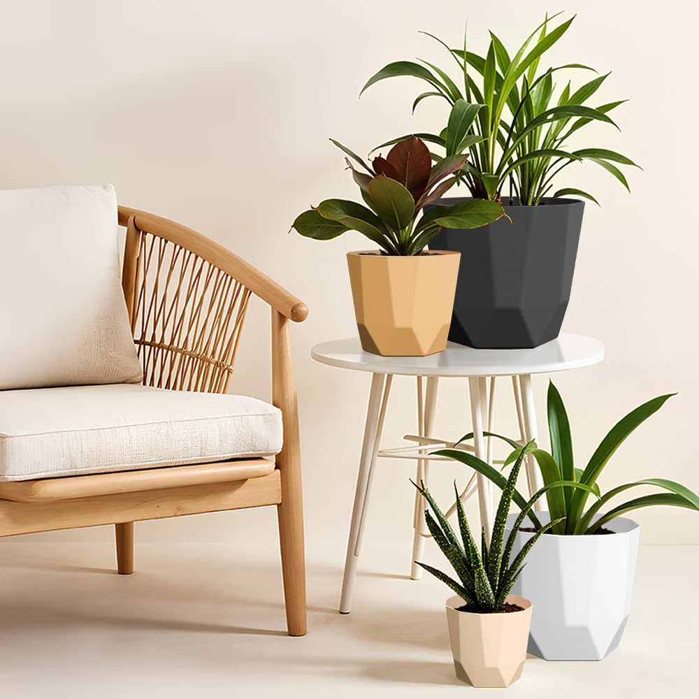 YARDBLOOM Hexa Collection 8-Inch Triple Set Premium Plastic Planters