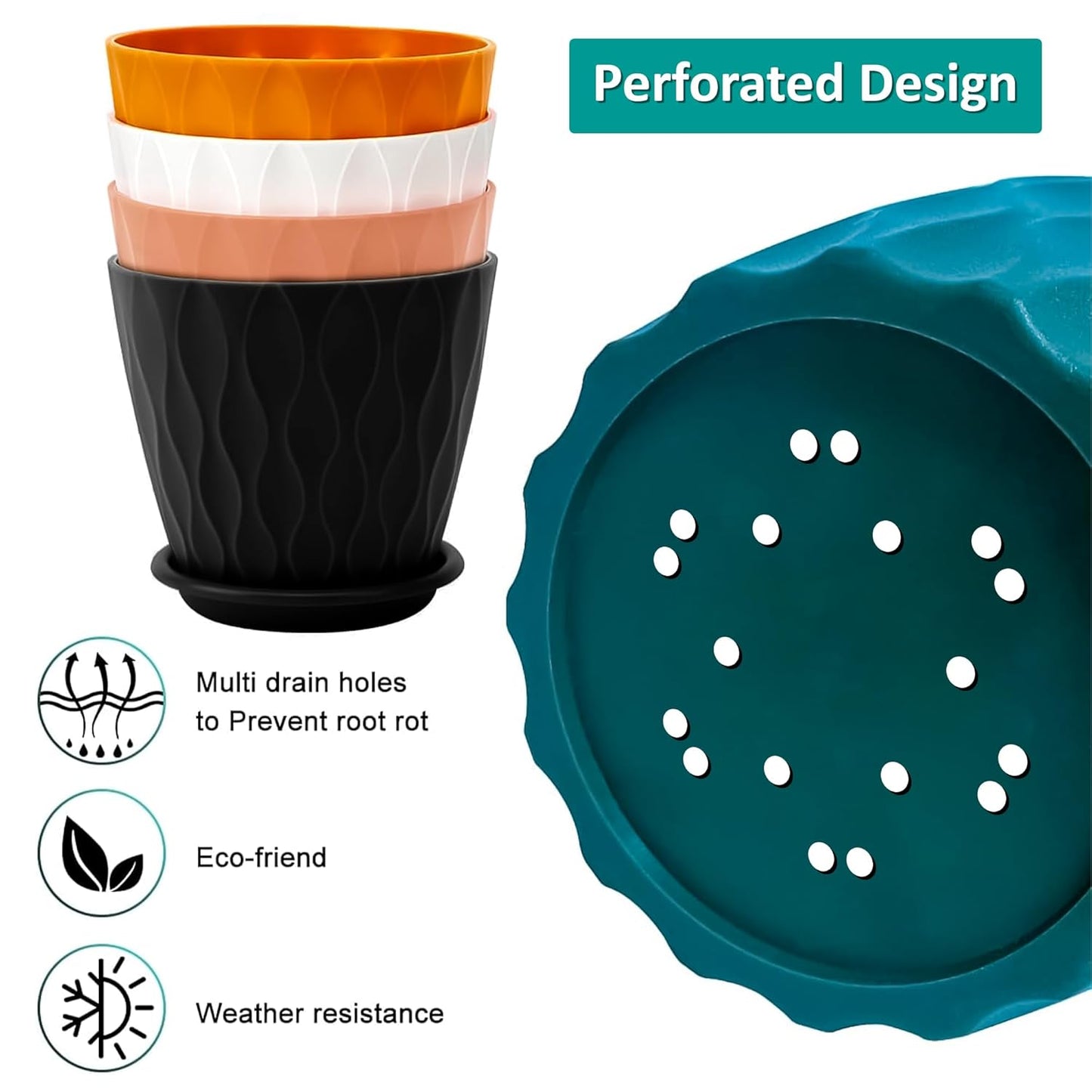 Earthly Pack of 5 Round Flower Pots for Home Planters
