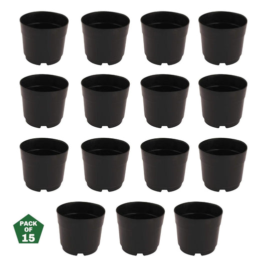 Leafstone Gardens Plant Pots, Deep Black 4 Inch Round, 15-Pack Set, Compact Size