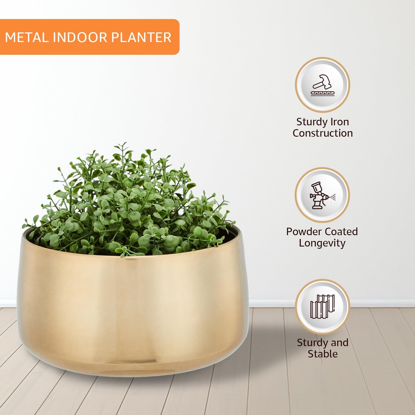 AtlasCraft Decorative Metal Planter | Ideal for Modern Living Spaces