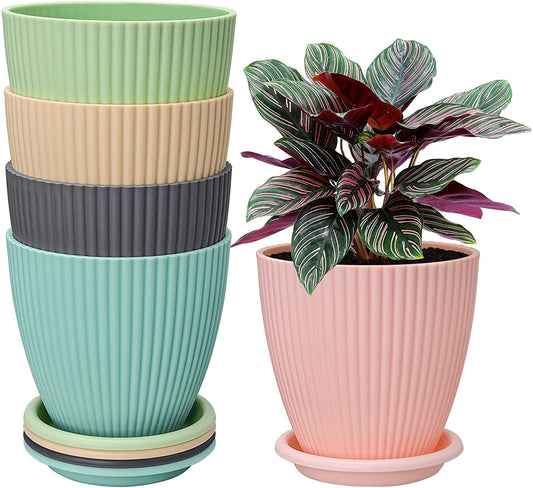 Inscape Plastic Round Flower Pot with Tray | Plant Pot for Home