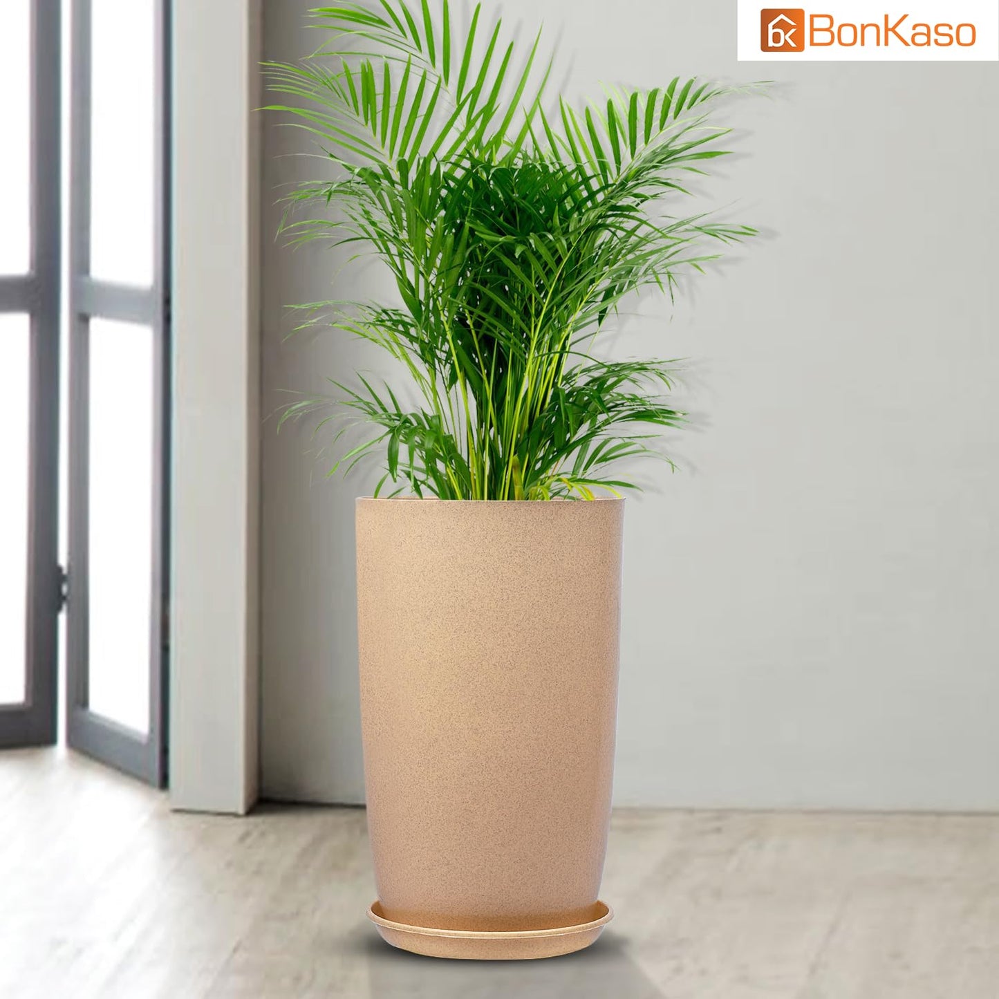 BlossomVault 18 inch Beige Marble Textured Flower Pot