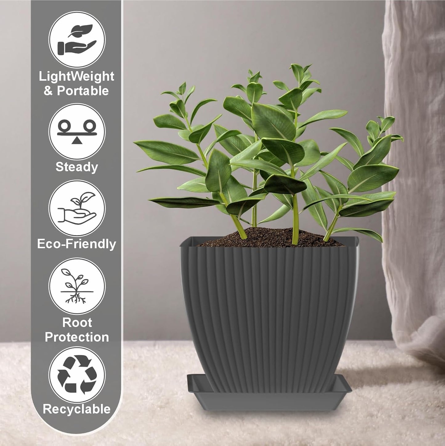 Jade Gardens 5-Piece Square Plastic Planter Set