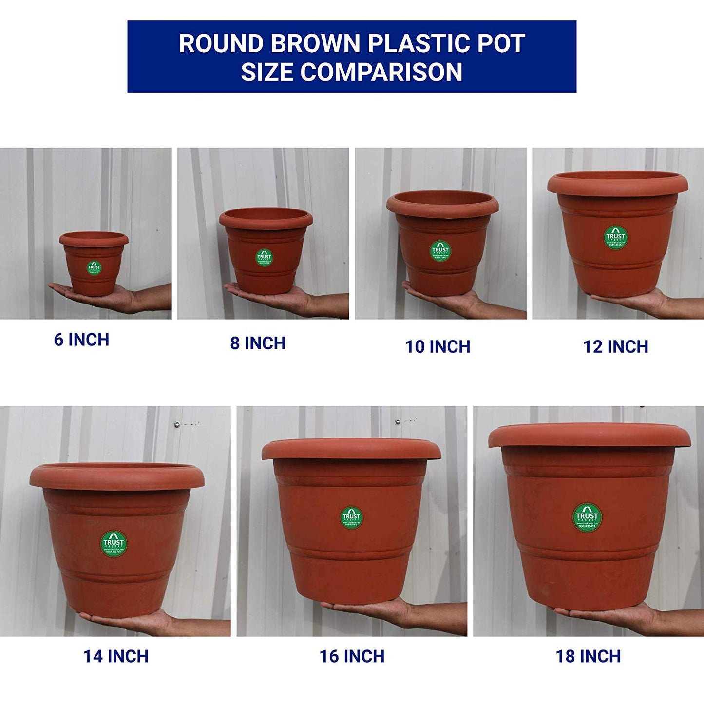 TerraBloom UV Treated Plastic Round Pot (6 Inches) - Set of 6