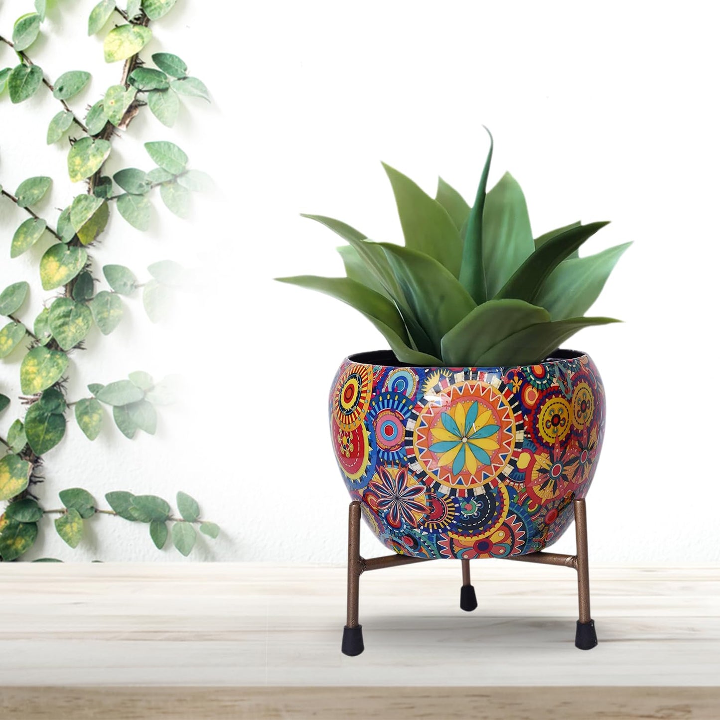 CoralBloom Decorative Metal Flower Vase with Elegant Iron Stand