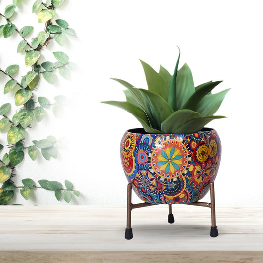 CoralBloom Decorative Metal Flower Vase with Elegant Iron Stand