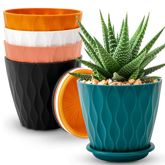Earthly Pack of 5 Round Flower Pots for Home Planters