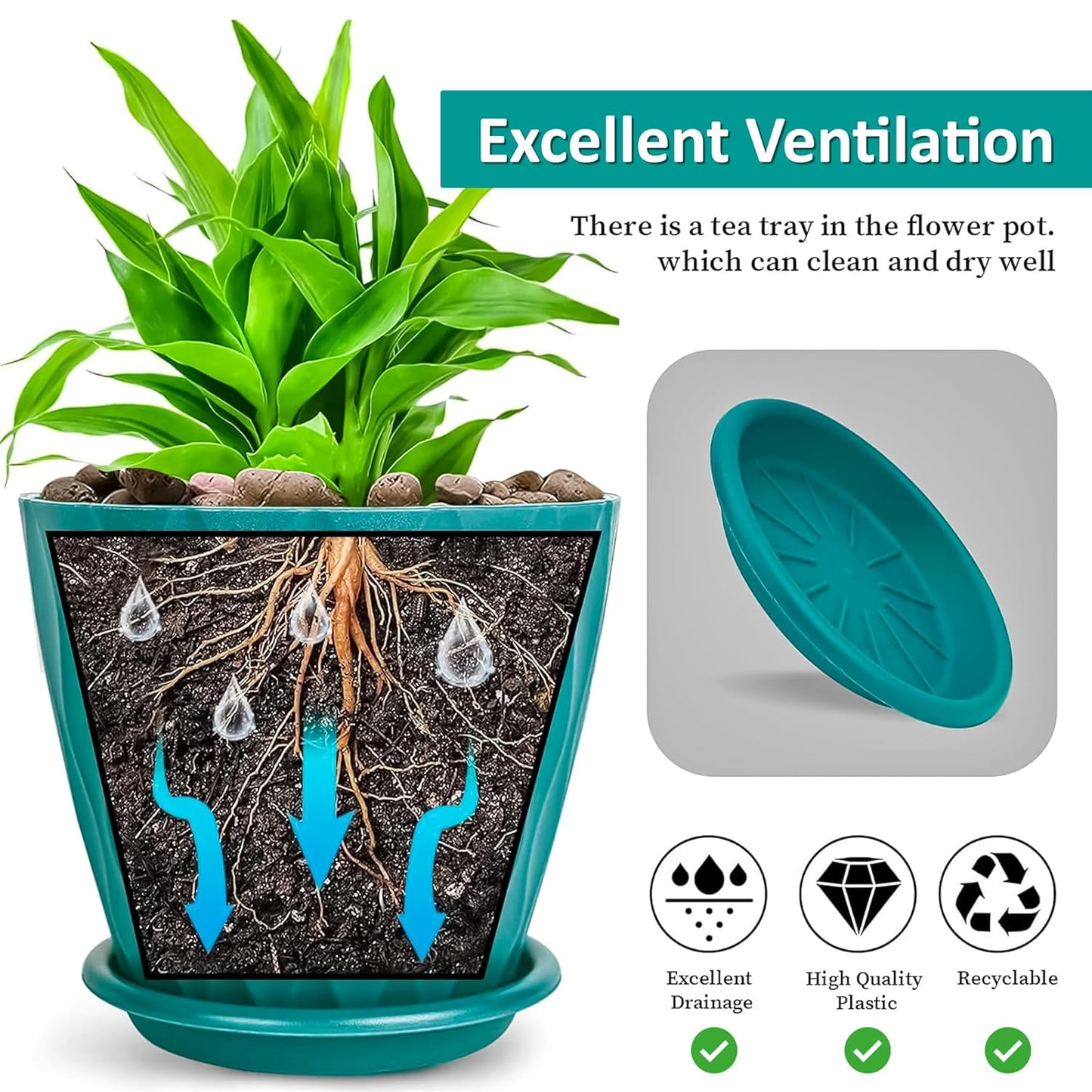 Earthly Pack of 5 Round Flower Pots for Home Planters