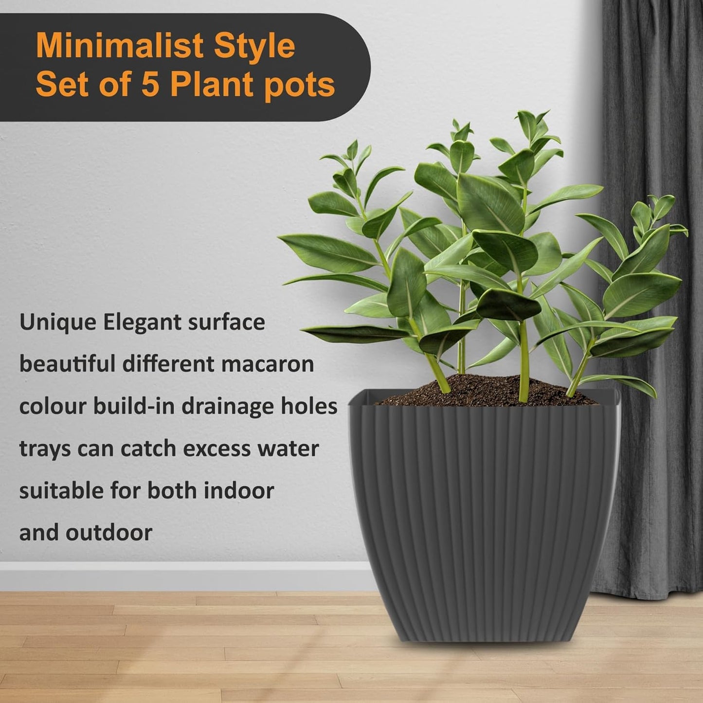Jade Gardens 5-Piece Square Plastic Planter Set